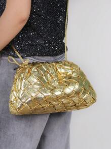 Túi mây dệt thủ công thời trang mới 2025, túi đeo vai và đeo chéo hình bánh bao xếp ly màu vàng - Vàng - Xem 9