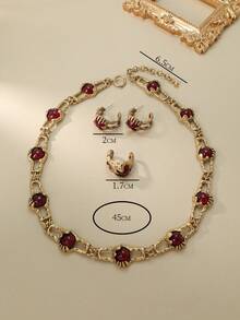 复古 Mireille 珠宝套装包括耳环、戒指、项链，仿古饰面，电镀 - 做舊金 - 查看 3