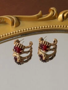 复古 Mireille 珠宝套装包括耳环、戒指、项链，仿古饰面，电镀 - 做舊金 - 查看 6