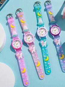 1pc Cute Unicorn Pattern Quartz Watch, Macaron Color Sports Watch For Teens, Boys & Girls, Suitable For Birthday, Halloween, Gifts - Baby Blue - View 3