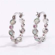 1 Đôi bông tai bạc đính đá mã não hai màu và đá zirconia lấp lánh, trang sức đồng cổ điển thanh lịch, phụ kiện hàng ngày. - Hoa tai - Xem 10