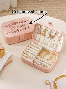 Personalized PU Jewelry Box With Name, Custom Name Jewelry Organizer Case With Adjustable Compartments, Personalized Gifts For Women,Bridesmaid, Mother, Friend, Teacher