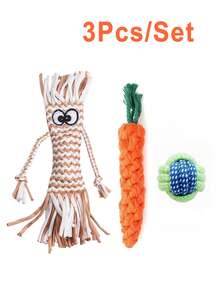 1 món đồ chơi cho chó hình củ cà rốt bằng dây cotton, bóng gặm bằng dây thừng đan thủ công, đồ dùng huấn luyện thú cưng ngoài trời. - Nhiều màu - Xem 12