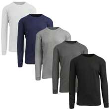 5-Pack Men's Classic Waffle-Knit Crew Neck Thermal Shirt - Black - Charcoal - Heather Grey - Navy - White - View 1