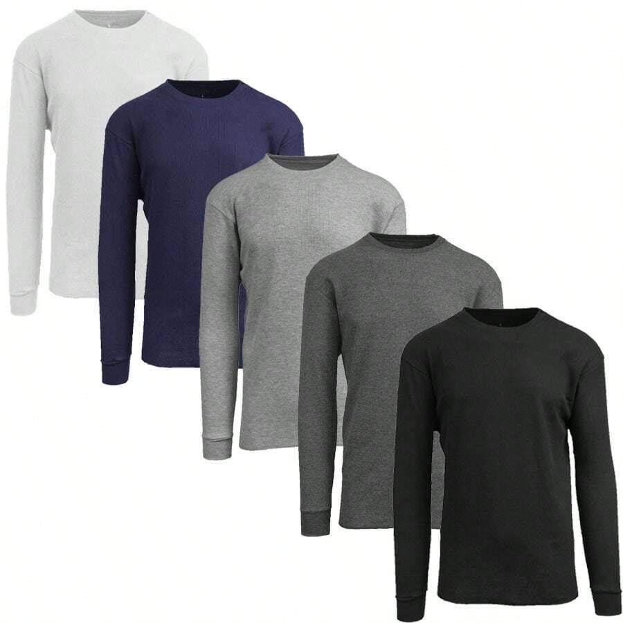 5-Pack Men's Classic Waffle-Knit Crew Neck Thermal Shirt - Đen - Than - Xám thạch nam - Xanh navy - Trắng - Xem 1