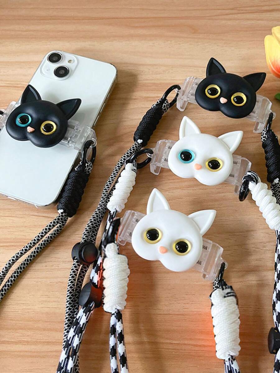 Soporte para teléfono con cordón estilo dibujo animado de gato, correa cruzada ajustable y desmontable, soporte para gafas y perro lindo, anti-pérdida