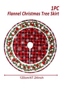 1 pieza Falda para árbol de Navidad de 90/120cm, de franela con estampado a cuadros rojo y negro, con diseño de roten y renos en la nieve, alfombra decorativa para la base del árbol de Navidad, decoración del hogar, la habitación y fiestas navideñas, adorno de Navidad, regalo decorativo para la Navidad 2024 y el Año Nuevo 2025