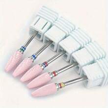 1 Or 5pcs/Set Nail Art Ceramic Drill Bit, Pink Cuticle Plating Ceramic Steel Alloy Polishing Grinder Accessories, Electric Nail File Carbide Bit, Nail Art Tool