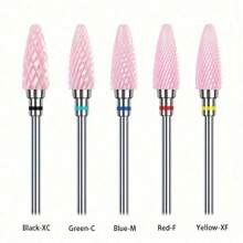 1 Or 5pcs/Set Nail Art Ceramic Drill Bit, Pink Cuticle Plating Ceramic Steel Alloy Polishing Grinder Accessories, Electric Nail File Carbide Bit, Nail Art Tool