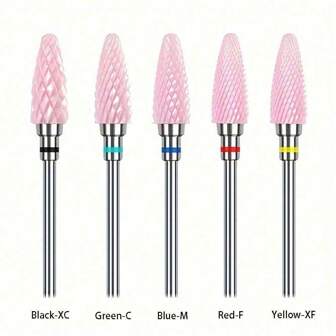 1 Or 5pcs/Set Nail Art Ceramic Drill Bit, Pink Cuticle Plating Ceramic Steel Alloy Polishing Grinder Accessories, Electric Nail File Carbide Bit, Nail Art Tool