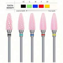 1 Or 5pcs/Set Nail Art Ceramic Drill Bit, Pink Cuticle Plating Ceramic Steel Alloy Polishing Grinder Accessories, Electric Nail File Carbide Bit, Nail Art Tool