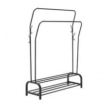 LIVINGANDHOME Living And Home Double-Rod Metal Clothes Rack With Hooks,Freestanding Clothes Rail Rack,Stable Clothes Garment Hanging Rack With Bottom Shelf,Clothes Storage Shelf Rack,Cost Rack,Hanging Rack Closet Organizer Shelf For Bedroom,Bathroom,Dressing Room - Black - View 9