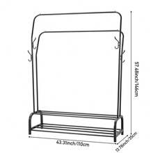 LIVINGANDHOME Living And Home Double-Rod Metal Clothes Rack With Hooks,Freestanding Clothes Rail Rack,Stable Clothes Garment Hanging Rack With Bottom Shelf,Clothes Storage Shelf Rack,Cost Rack,Hanging Rack Closet Organizer Shelf For Bedroom,Bathroom,Dressing Room - Black - View 3