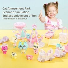 Cat Toys For Kids Pink Amusement Park Carousel Pirate Ship Ferris Wheel Pretend Play Cat Figures Playset Toddler Toy Interactive Kitten Role Play Set Realistic Cats Care Center For Girls Boys Age 3 4 5 6+ Birthday Gift Christmas Gift - Multicolor - View 11