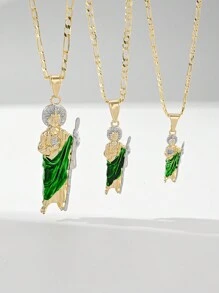 1pc Luxurious Copper Zirconia St. Jude Pendant Necklace, Various Sizes, Best Wishes Gift Box, Suitable For Lovers, Friends, Daily Or Festival Wear, Prayer