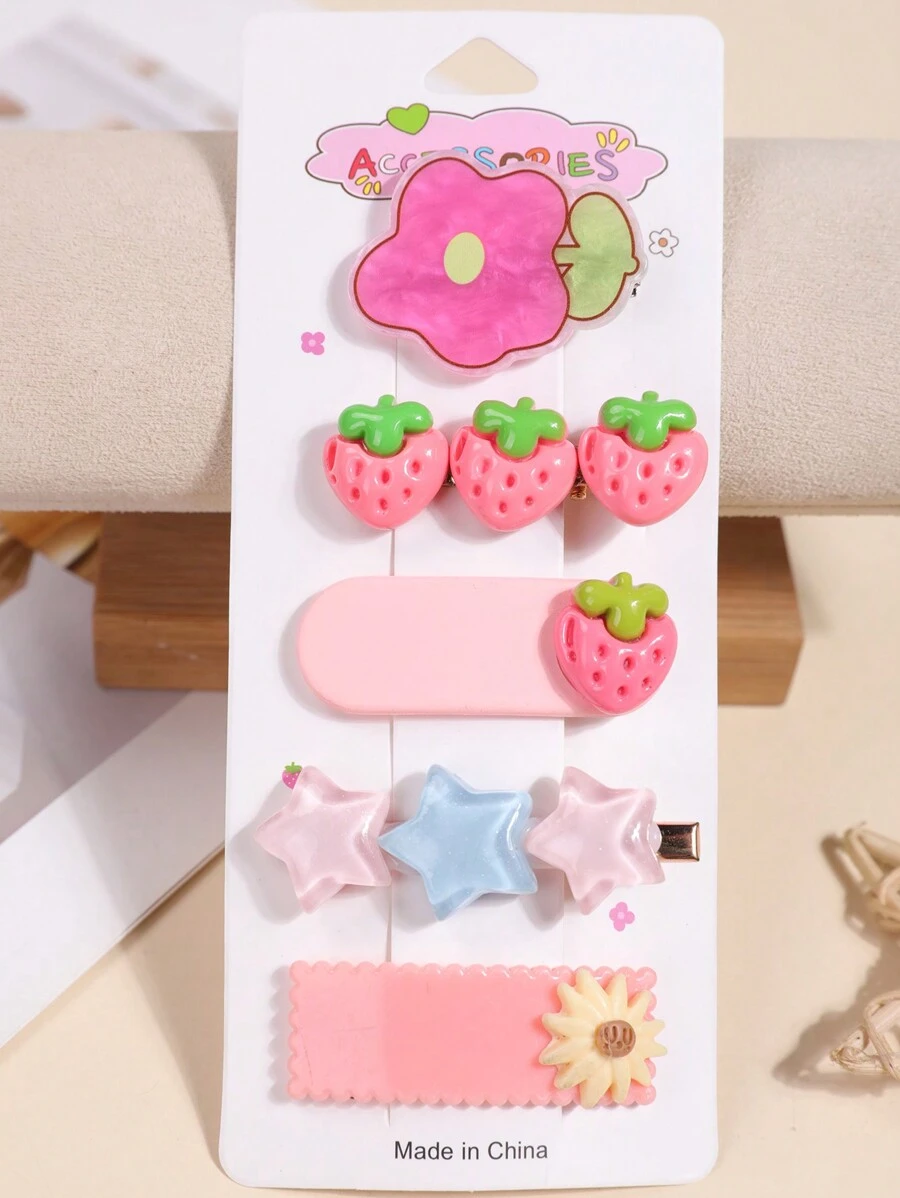 5 件珍珠心形和玫瑰花发夹 - 彩色 - 查看 1