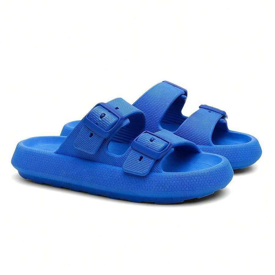 Men's Cloud Flip Flops Slide Sandal Two Straps Comfortable Birken Buckle - azul real - Ver 1