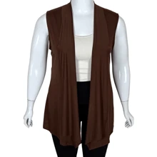 Women's Plus Size Viscolycra Vest Third Piece Long G1 G2 G3 Elegant Cardigan - 鏽棕色 - 查看 3