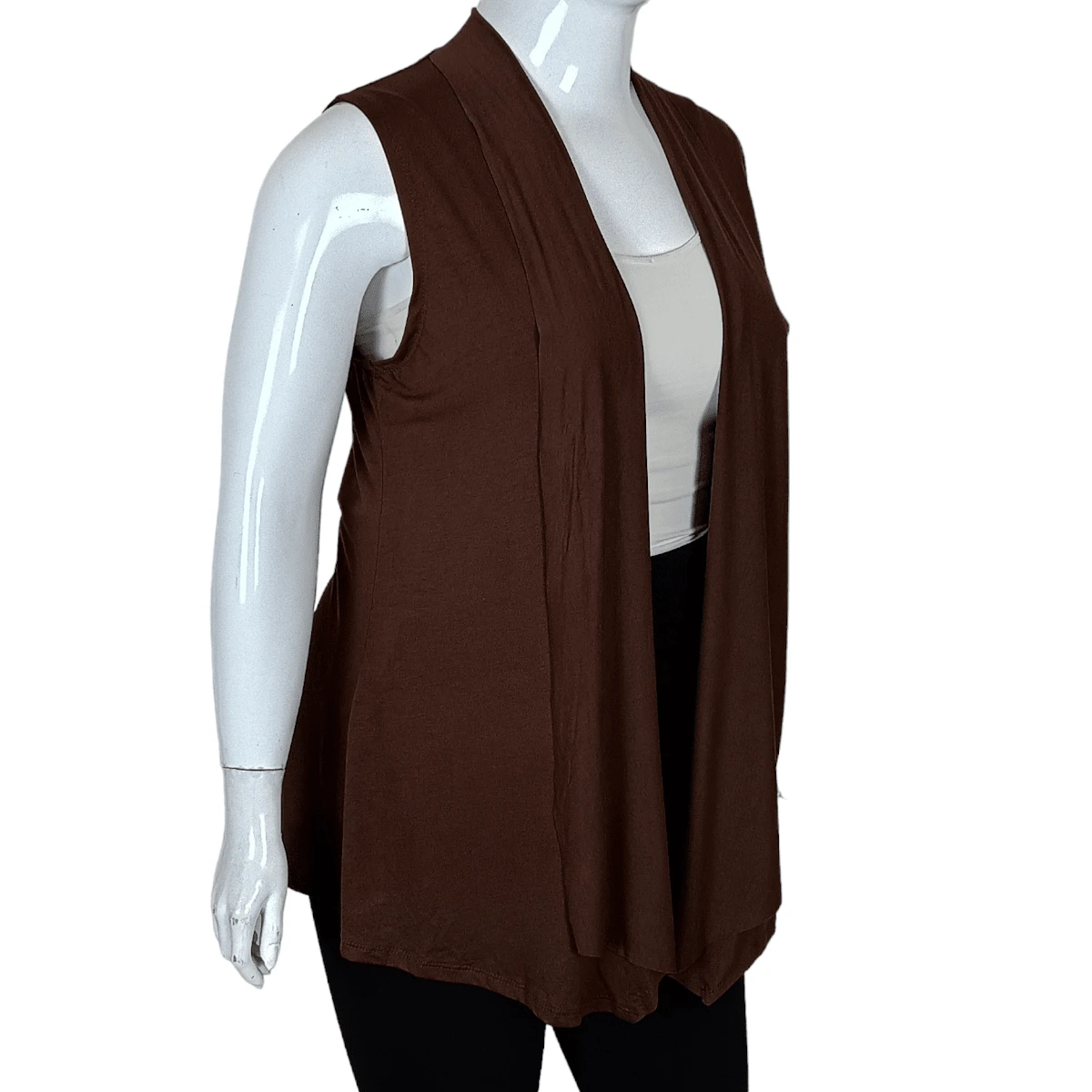 Women's Plus Size Viscolycra Vest Third Piece Long G1 G2 G3 Elegant Cardigan - 鏽棕色 - 查看 1