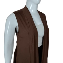 Women's Plus Size Viscolycra Vest Third Piece Long G1 G2 G3 Elegant Cardigan - 鏽棕色 - 查看 2
