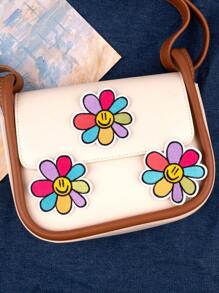 3入組花朵刺繡鐵片 - 杏色 - 查看 2