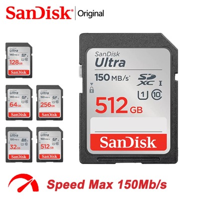 SANDISK SanDisk Ultra SD Card, Flash Memory Card 512GB 256GB 128GB 64GB 32gb, Sd Memory Card For Camera DV SLR, C10 U1, Up To 150mb/S