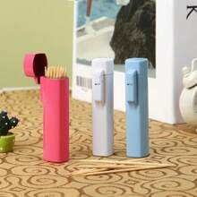 1pc Portable Colorful Plastic Toothpick Holder, Transparent Plastic Toothpick Case, Portable Toothpick Storage Box, Needle Case For Outdoor Travel (White/Blue/Pink - Toothpicks Included) - Multicolor - View 1