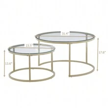 31.5" Glass Nesting Coffee Table Set Of 2, Small Glass Round Nesting Tables For Living Room Bedroom, Accent Tea Table With Metal Frame Modern Industrial Simple - Vàng - Xem 8
