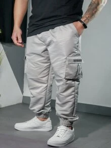 Set Of 2 Men's Jogger Pants With Pockets, Cargo, Windbreaker, Skate, Burgundy/Gray - Multicolor - View 2