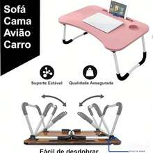 Pink Laptop Desk With Drawer Cup Holder And Tablet Slot Sofa Stand Wooden Folding Table Portable Home Office Multipurpose - 淺粉色 - 查看 8