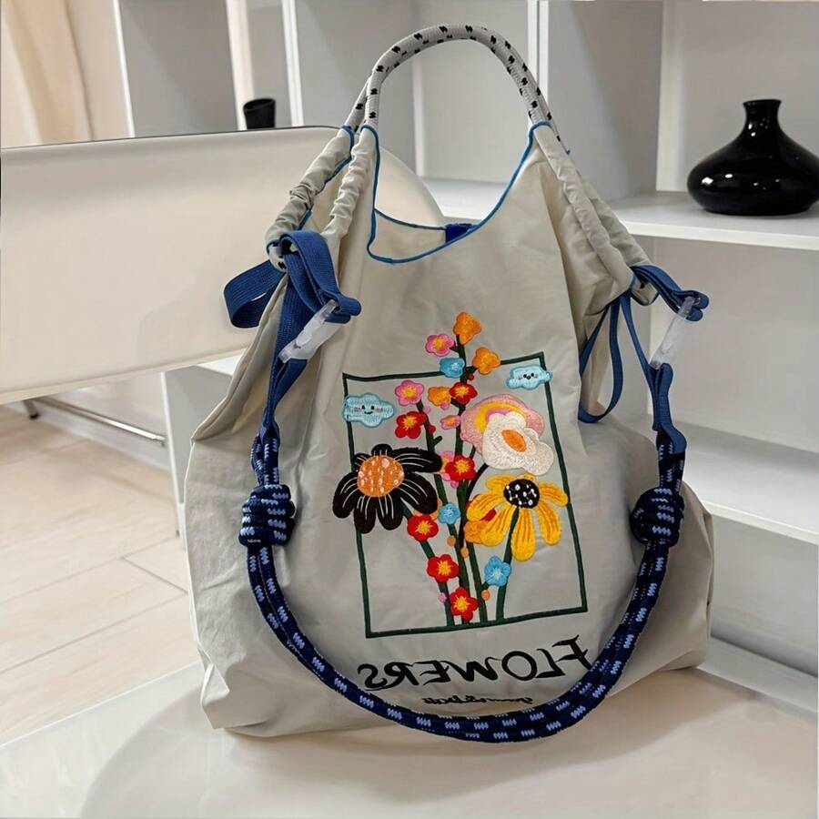Haftowana torba nylonowa, damska torba na ramię