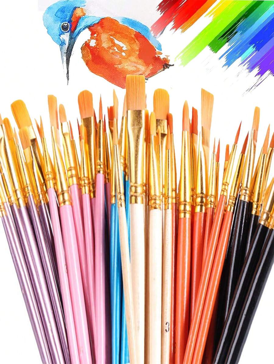 10 支尼龙丙烯画笔套装，专业艺术家丙烯画笔，用于学习 DIY 油画、丙烯画、美术用品、学生和成人的礼物，返校，返校，学校用品 - 均碼 - 查看 1