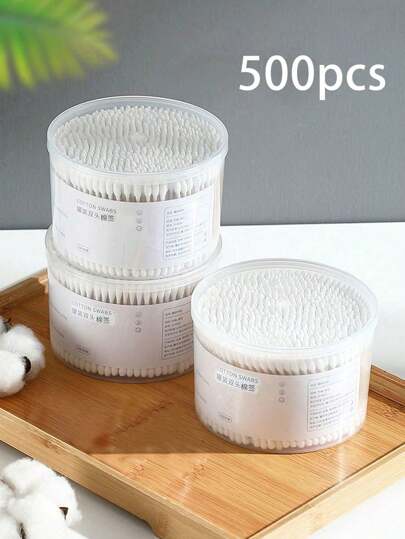 100/200/500 unidades Bastoncillos de algodón de doble punta, bastoncillos de algodón desechables para limpiar oídos, nariz y maquillaje, aptos para uso diario (empaque aleatorio)