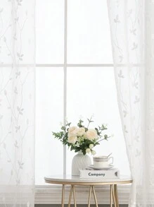 1pc Embroidered Sheer Curtain, Softens Light, Perforated, Grommet Top, Semi-Transparent Filtering Curtain, Suitable For Home Or Office Use, Solid Color, Farmhouse Style For Living Room, Bedroom, Balcony, Home Decor - White - View 7