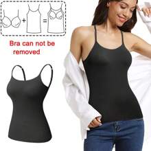 2 In 1 Built In Bra Women Cami Vest Camisole Tank Top Underwear Undershirts Sports Yoga Casual Padded Bra - 黑色 - 查看 3