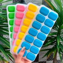 Ice Tray With Lid 3-Piece Kit Super-Resistant Silicone Base Baby Food Holder Introduction To Food - 藍色 - 查看 9