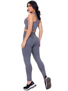 Kit 3 Women's Leggings Black Gray And Blue Suplex Gym - 彩色 - 查看 3