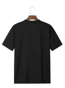 Men's Casual T-Shirt With FLOWER Print NEW Short Sleeve Round Neck - 黑色 - 查看 2