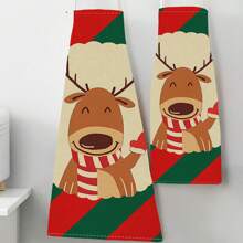 1 件圣诞驯鹿、“HoHoHo”和圣诞老人 3D 图案亚麻围裙，适合家庭烹饪、厨房和烹饪爱好者 - 彩色 - 查看 6