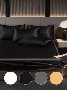 2/3 件套豪华缎面床笠套件、床上用品套件、床单套件、纯色床垫罩套件、床垫保护套套件、亲肤床垫罩、1 件床笠和 1/2 件枕套、深口袋，适合单人/双人/全尺寸/特大号/大号床尺寸，理想的复活节礼物，母亲节礼物，完美的节日礼物， - 黑色 - 查看 9
