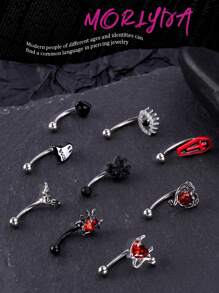 3Pcs/Set Punk Goth 16g Eyebrow Ring Cross Spider Ghost Curved Barbell Cartilage Tragus Eyebrow Piercing Jewelry Mushroom Eye Labret Lip Jewelry Heart Devil Daith Tragus Rook Helix Earring Navel Small Belly Button Ring Eyebrow Lip Studs For Women Men Daily Party Wear