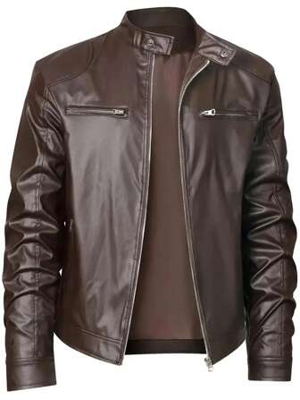 Heren Vintage Punk Motorfiets Kunstleren Jas Lichte Zakelijke Casual Leren Jas, Herfst