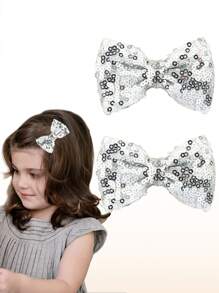 2pcs Love Fairy 3-Inch Glitter Bow Hairpin - Sparkling Sequin Bowknot Hair Clip For Girls,Teens (Hot Pink)