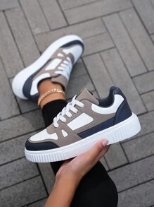 Women's Fashionable Daily Commute Lace-Up Casual Shoes, Comfortable Low-Top Casual Sneakers