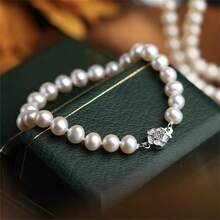 MYSOYA Pulseira de Pérola de Água Doce Branca Falsa 100% Feita à Mão, Pérola Falsa de 7-8mm, com Caixa de Presente - Um Presente Perfeito para Ele/Ela, Adequado para Uso Diário, Aniversário, Aniversário de Casamento, Dia dos Namorados, Ano Novo