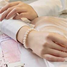 MYSOYA Pulseira de Pérola de Água Doce Branca Falsa 100% Feita à Mão, Pérola Falsa de 7-8mm, com Caixa de Presente - Um Presente Perfeito para Ele/Ela, Adequado para Uso Diário, Aniversário, Aniversário de Casamento, Dia dos Namorados, Ano Novo