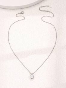 Round Cubic Zirconia Charm Necklace - Silver - View 7