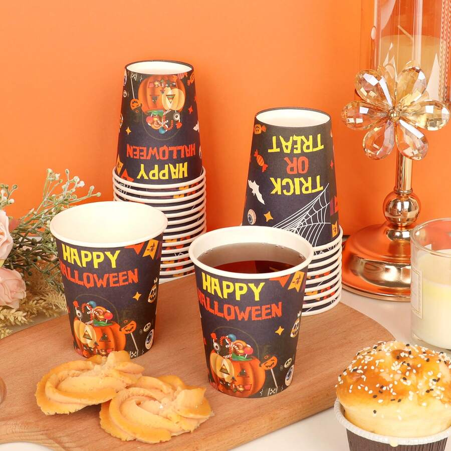 25pcs Cartoon Pumpkin Themed Disposable Paper Cups For Halloween Party - Multicolor - View 1