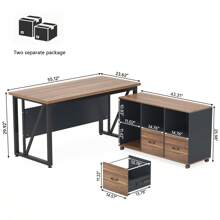 LITTLE TREE 55 Inches Simple Computer Desk, Home Office Desk Writing Table For Workstation,Dark Walnut + Steel Leg - Brown and Black - View 5