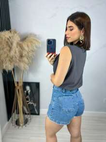 Women's Tank Top Suplex Elastic Deep Neckline Elegant Super Fashion Shipping !! - Xám - Xem 2